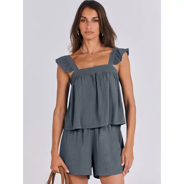 imageANRABESS Womens 2 Piece Outfits Linen Set 2024 Summer Cami Sleeveless Crop Top Shorts Vacation Matching Lounge SetGrey