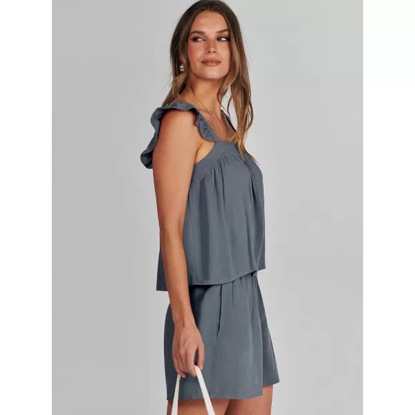 imageANRABESS Womens 2 Piece Outfits Linen Set 2024 Summer Cami Sleeveless Crop Top Shorts Vacation Matching Lounge SetGrey