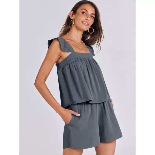 imageANRABESS Womens 2 Piece Outfits Linen Set 2024 Summer Cami Sleeveless Crop Top Shorts Vacation Matching Lounge SetGrey