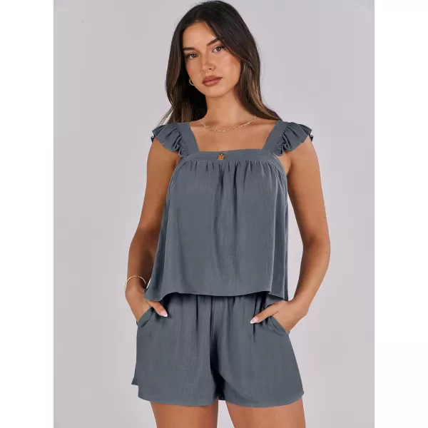 imageANRABESS Womens 2 Piece Outfits Linen Set 2024 Summer Cami Sleeveless Crop Top Shorts Vacation Matching Lounge SetGrey