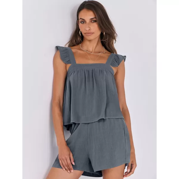 imageANRABESS Womens 2 Piece Outfits Linen Set 2024 Summer Cami Sleeveless Crop Top Shorts Vacation Matching Lounge SetGrey