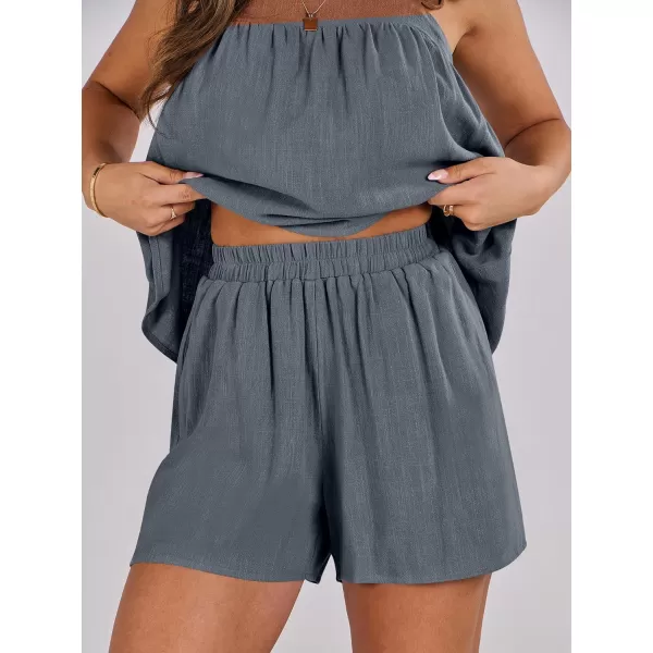 imageANRABESS Womens 2 Piece Outfits Linen Set 2024 Summer Cami Sleeveless Crop Top Shorts Vacation Matching Lounge SetGrey