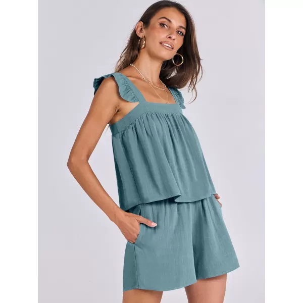 imageANRABESS Womens 2 Piece Outfits Linen Set 2024 Summer Cami Sleeveless Crop Top Shorts Vacation Matching Lounge SetLake