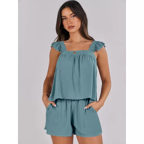imageANRABESS Womens 2 Piece Outfits Linen Set 2024 Summer Cami Sleeveless Crop Top Shorts Vacation Matching Lounge SetLake