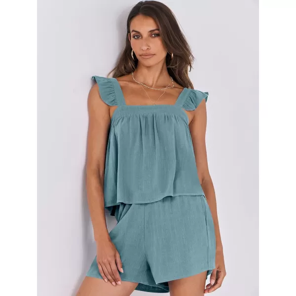 imageANRABESS Womens 2 Piece Outfits Linen Set 2024 Summer Cami Sleeveless Crop Top Shorts Vacation Matching Lounge SetLake