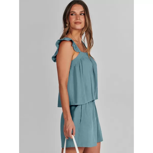 imageANRABESS Womens 2 Piece Outfits Linen Set 2024 Summer Cami Sleeveless Crop Top Shorts Vacation Matching Lounge SetLake