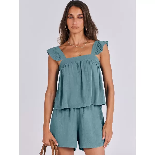 imageANRABESS Womens 2 Piece Outfits Linen Set 2024 Summer Cami Sleeveless Crop Top Shorts Vacation Matching Lounge SetLake