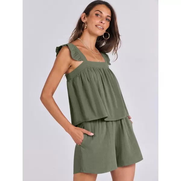 imageANRABESS Womens 2 Piece Outfits Linen Set 2024 Summer Cami Sleeveless Crop Top Shorts Vacation Matching Lounge SetOlive