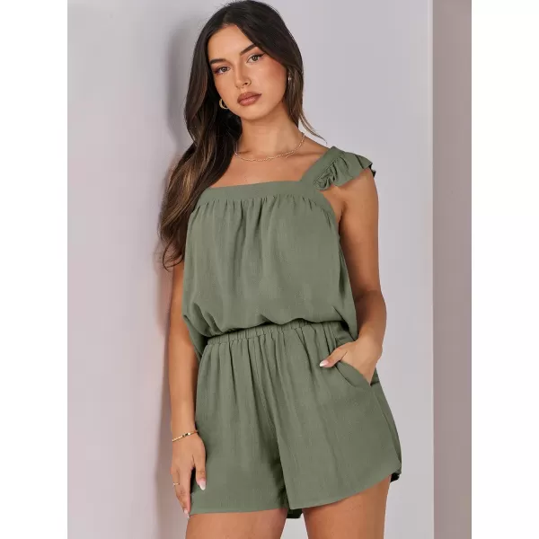 imageANRABESS Womens 2 Piece Outfits Linen Set 2024 Summer Cami Sleeveless Crop Top Shorts Vacation Matching Lounge SetOlive