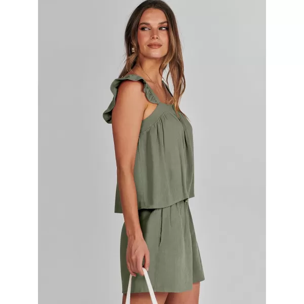 imageANRABESS Womens 2 Piece Outfits Linen Set 2024 Summer Cami Sleeveless Crop Top Shorts Vacation Matching Lounge SetOlive