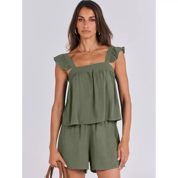 imageANRABESS Womens 2 Piece Outfits Linen Set 2024 Summer Cami Sleeveless Crop Top Shorts Vacation Matching Lounge SetOlive