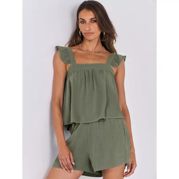 imageANRABESS Womens 2 Piece Outfits Linen Set 2024 Summer Cami Sleeveless Crop Top Shorts Vacation Matching Lounge SetOlive