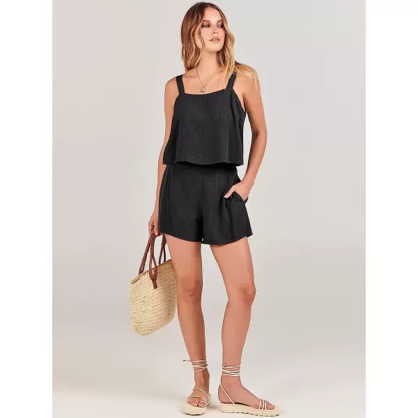 imageANRABESS Womens 2 Piece Outfits Linen Square Neck Crop Short Set Lounge Matching Sets 2023 Summer Trendy ClothesBlack
