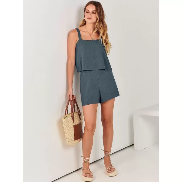 imageANRABESS Womens 2 Piece Outfits Linen Square Neck Crop Short Set Lounge Matching Sets 2023 Summer Trendy ClothesGray Blue