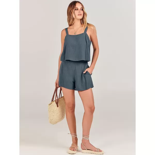 imageANRABESS Womens 2 Piece Outfits Linen Square Neck Crop Short Set Lounge Matching Sets 2023 Summer Trendy ClothesGray Blue