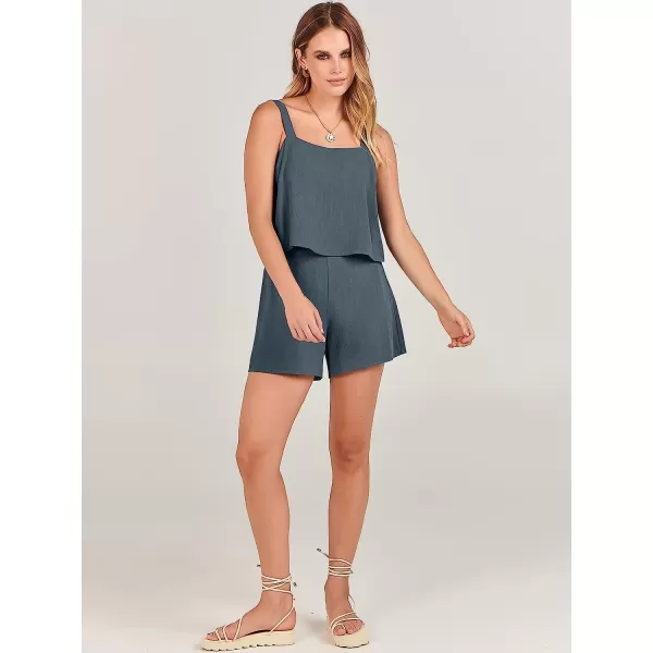 imageANRABESS Womens 2 Piece Outfits Linen Square Neck Crop Short Set Lounge Matching Sets 2023 Summer Trendy ClothesGray Blue