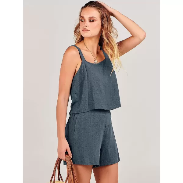 imageANRABESS Womens 2 Piece Outfits Linen Square Neck Crop Short Set Lounge Matching Sets 2023 Summer Trendy ClothesGray Blue