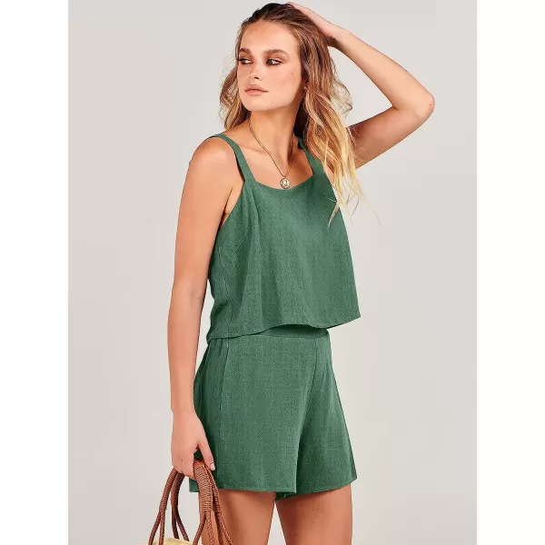 imageANRABESS Womens 2 Piece Outfits Linen Square Neck Crop Short Set Lounge Matching Sets 2023 Summer Trendy ClothesGreen