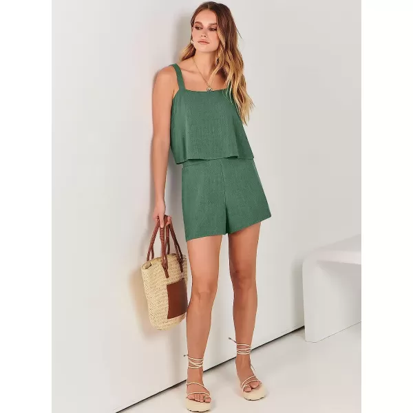 imageANRABESS Womens 2 Piece Outfits Linen Square Neck Crop Short Set Lounge Matching Sets 2023 Summer Trendy ClothesGreen