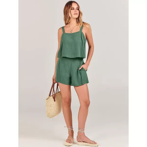 imageANRABESS Womens 2 Piece Outfits Linen Square Neck Crop Short Set Lounge Matching Sets 2023 Summer Trendy ClothesGreen
