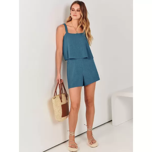 imageANRABESS Womens 2 Piece Outfits Linen Square Neck Crop Short Set Lounge Matching Sets 2023 Summer Trendy ClothesLakeblue