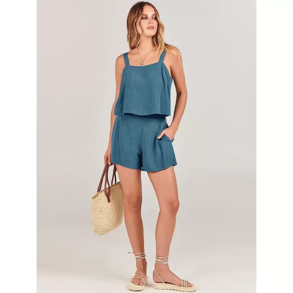 imageANRABESS Womens 2 Piece Outfits Linen Square Neck Crop Short Set Lounge Matching Sets 2023 Summer Trendy ClothesLakeblue