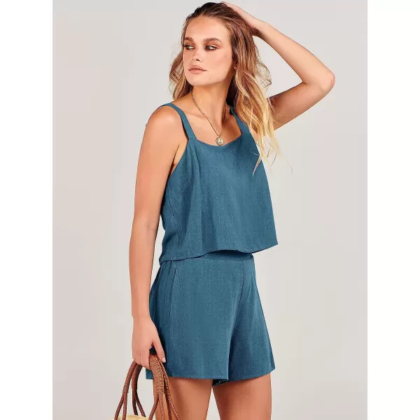 imageANRABESS Womens 2 Piece Outfits Linen Square Neck Crop Short Set Lounge Matching Sets 2023 Summer Trendy ClothesLakeblue