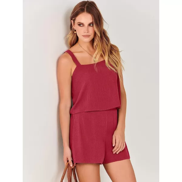 imageANRABESS Womens 2 Piece Outfits Linen Square Neck Crop Short Set Lounge Matching Sets 2023 Summer Trendy ClothesRed