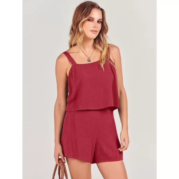 imageANRABESS Womens 2 Piece Outfits Linen Square Neck Crop Short Set Lounge Matching Sets 2023 Summer Trendy ClothesRed