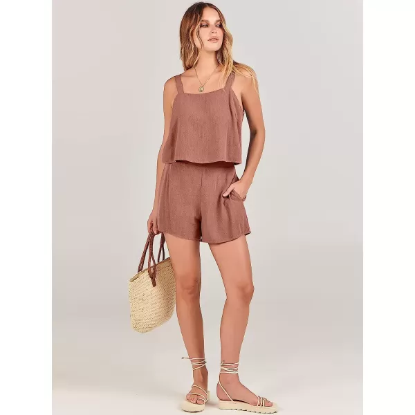imageANRABESS Womens 2 Piece Outfits Linen Square Neck Crop Short Set Lounge Matching Sets 2023 Summer Trendy ClothesRust