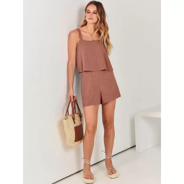 imageANRABESS Womens 2 Piece Outfits Linen Square Neck Crop Short Set Lounge Matching Sets 2023 Summer Trendy ClothesRust
