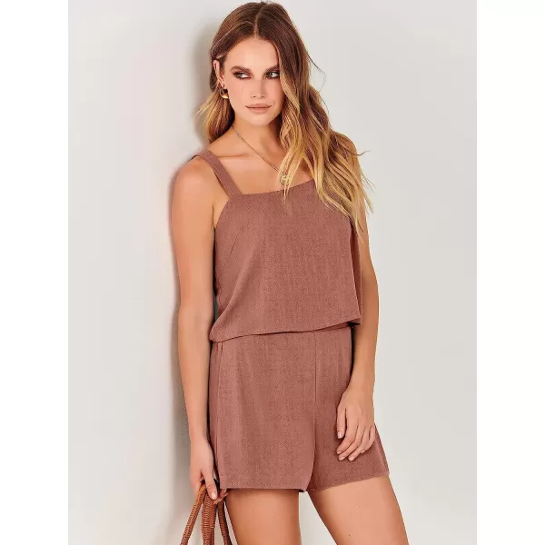 imageANRABESS Womens 2 Piece Outfits Linen Square Neck Crop Short Set Lounge Matching Sets 2023 Summer Trendy ClothesRust