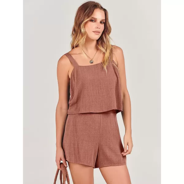 imageANRABESS Womens 2 Piece Outfits Linen Square Neck Crop Short Set Lounge Matching Sets 2023 Summer Trendy ClothesRust