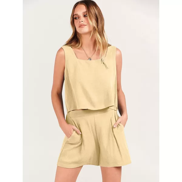 imageANRABESS Womens 2 Piece Outfits Linen Square Neck Crop Short Set Lounge Matching Sets 2023 Trendy Clothes Beach SummerApricot