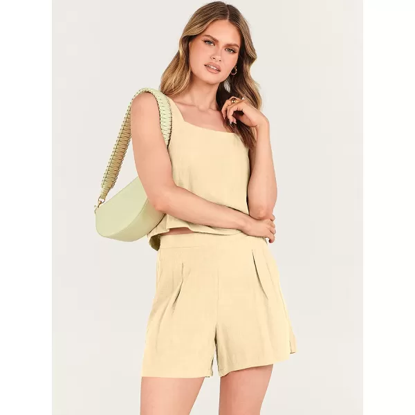 imageANRABESS Womens 2 Piece Outfits Linen Square Neck Crop Short Set Lounge Matching Sets 2023 Trendy Clothes Beach SummerApricot