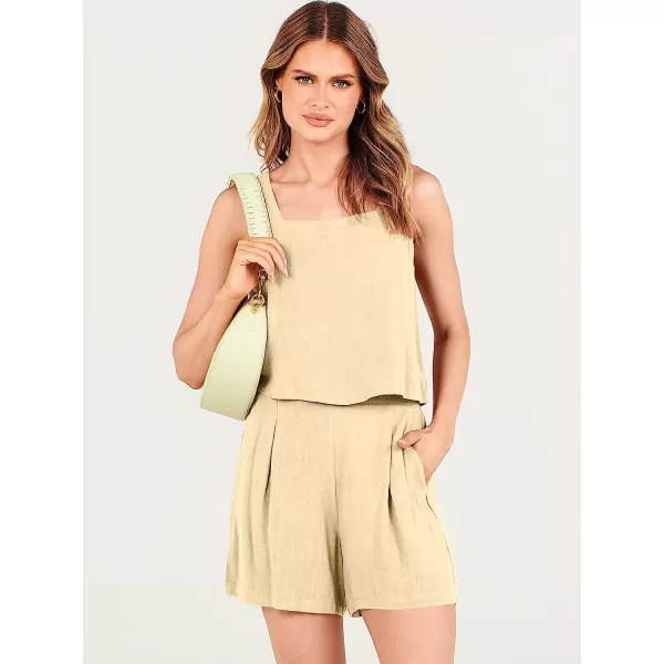 imageANRABESS Womens 2 Piece Outfits Linen Square Neck Crop Short Set Lounge Matching Sets 2023 Trendy Clothes Beach SummerApricot