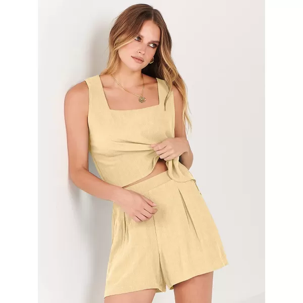 imageANRABESS Womens 2 Piece Outfits Linen Square Neck Crop Short Set Lounge Matching Sets 2023 Trendy Clothes Beach SummerApricot