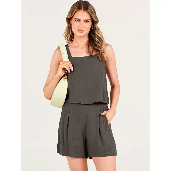 imageANRABESS Womens 2 Piece Outfits Linen Square Neck Crop Short Set Lounge Matching Sets 2023 Trendy Clothes Beach SummerDeep Gray