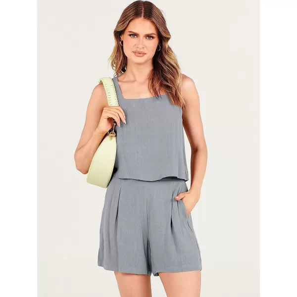imageANRABESS Womens 2 Piece Outfits Linen Square Neck Crop Short Set Lounge Matching Sets 2023 Trendy Clothes Beach SummerGray