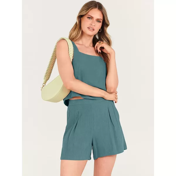 imageANRABESS Womens 2 Piece Outfits Linen Square Neck Crop Short Set Lounge Matching Sets 2023 Trendy Clothes Beach SummerLake