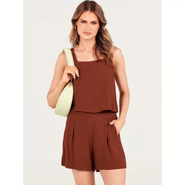 imageANRABESS Womens 2 Piece Outfits Linen Square Neck Crop Short Set Lounge Matching Sets 2023 Trendy Clothes Beach SummerRed