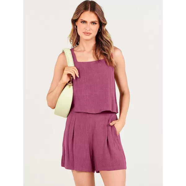 imageANRABESS Womens 2 Piece Outfits Linen Square Neck Crop Short Set Lounge Matching Sets 2023 Trendy Clothes Beach SummerRose