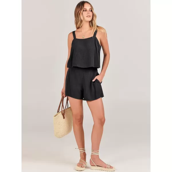 imageANRABESS Womens 2 Piece Outfits Linen Square Neck Crop Short Set Lounge Matching Sets 2024 Summer Trendy ClothesBlack