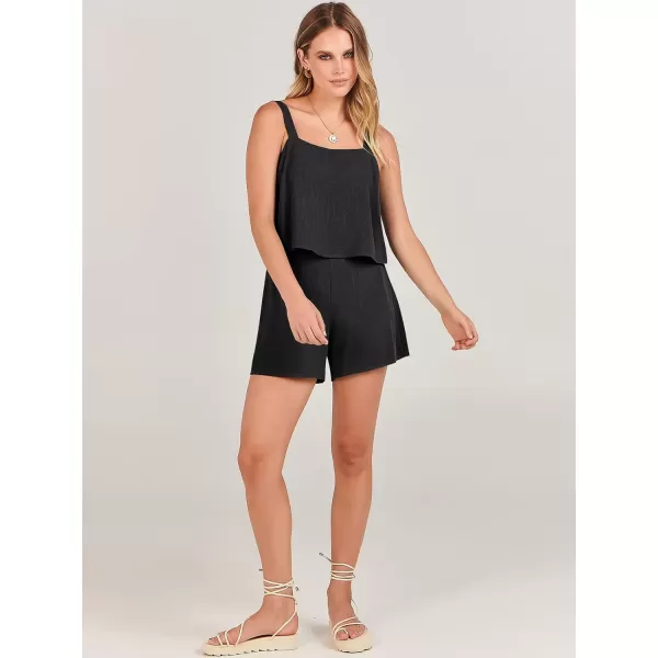 imageANRABESS Womens 2 Piece Outfits Linen Square Neck Crop Short Set Lounge Matching Sets 2024 Summer Trendy ClothesBlack