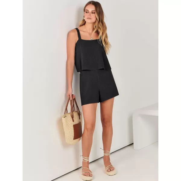 imageANRABESS Womens 2 Piece Outfits Linen Square Neck Crop Short Set Lounge Matching Sets 2024 Summer Trendy ClothesBlack
