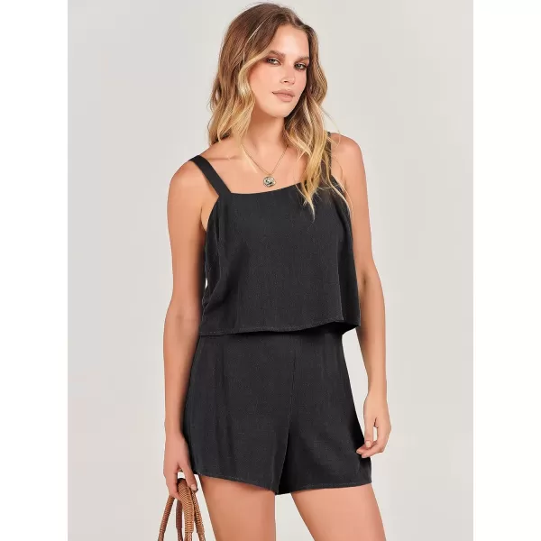 imageANRABESS Womens 2 Piece Outfits Linen Square Neck Crop Short Set Lounge Matching Sets 2024 Summer Trendy ClothesBlack
