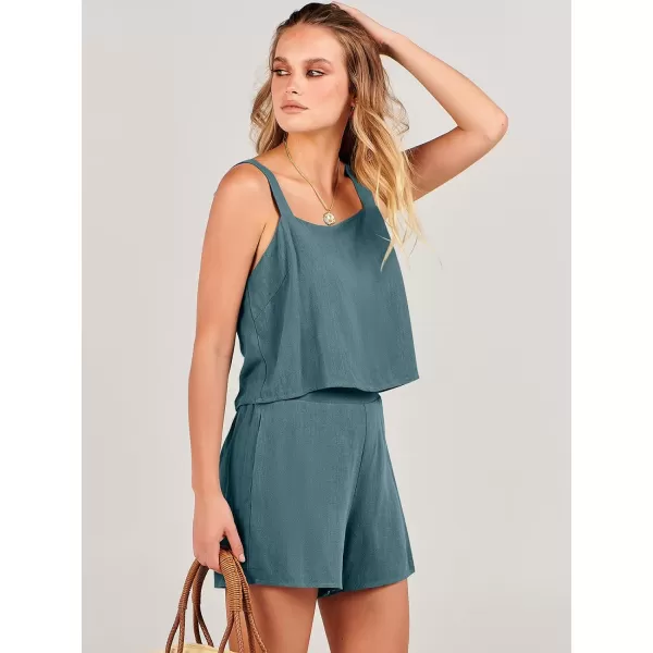 imageANRABESS Womens 2 Piece Outfits Linen Square Neck Crop Short Set Lounge Matching Sets 2024 Summer Trendy ClothesBlue