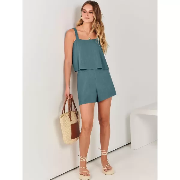 imageANRABESS Womens 2 Piece Outfits Linen Square Neck Crop Short Set Lounge Matching Sets 2024 Summer Trendy ClothesBlue
