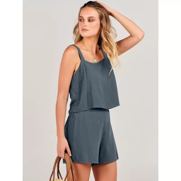 imageANRABESS Womens 2 Piece Outfits Linen Square Neck Crop Short Set Lounge Matching Sets 2024 Summer Trendy ClothesGray Blue
