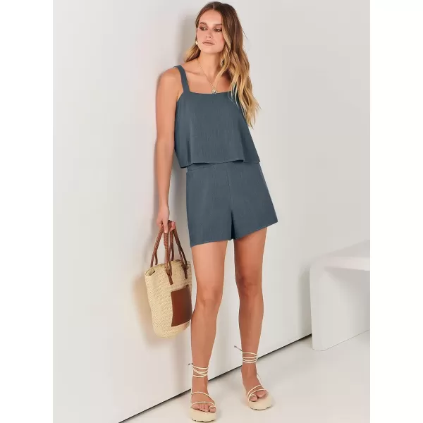 imageANRABESS Womens 2 Piece Outfits Linen Square Neck Crop Short Set Lounge Matching Sets 2024 Summer Trendy ClothesGray Blue